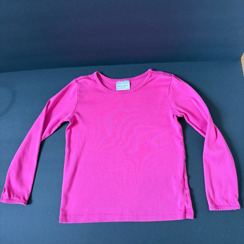 Hanna Andersson Solid Power Tee Pink Flower Long Sleeve Top 6/7‎ Cotton Barbie